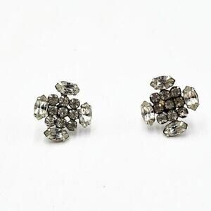 Vintage Clear Rhinestone Cross Screw Back Clip Earrings Glass Cluster Sparkling